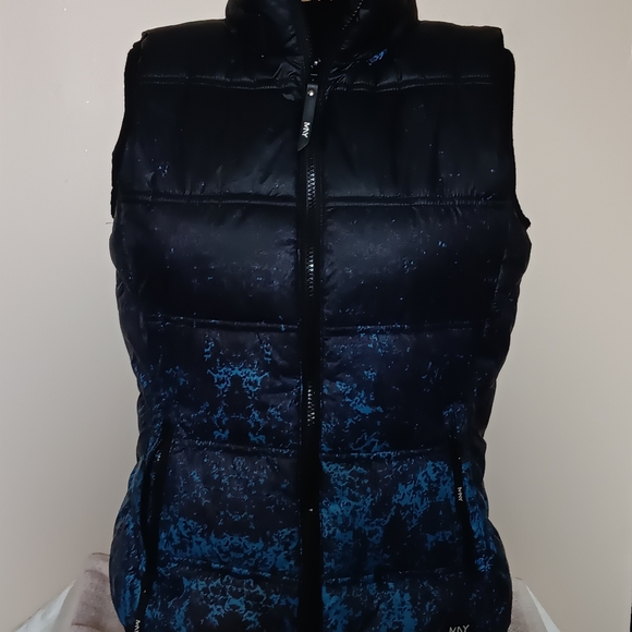 Andrew Marc Designer Puffer Vest Black Blue Speckled - Picture 7 of 15